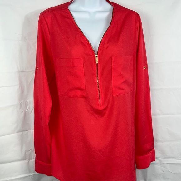 Calvin Klein, coral pink half zip long sleeve blouse size medium - Picture 1 of 7